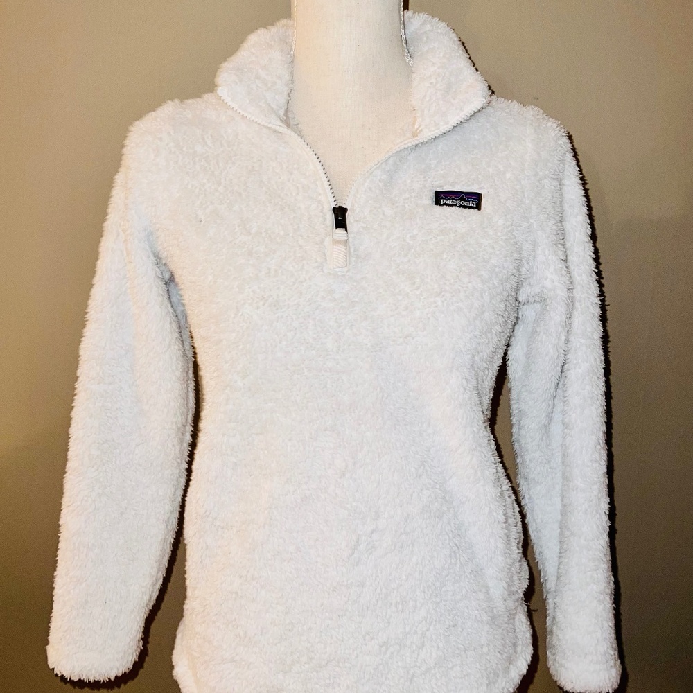 Patagonia Girl's Los Gatos Fleece Sherpa 1/4 Zip White Pullover Large (12)